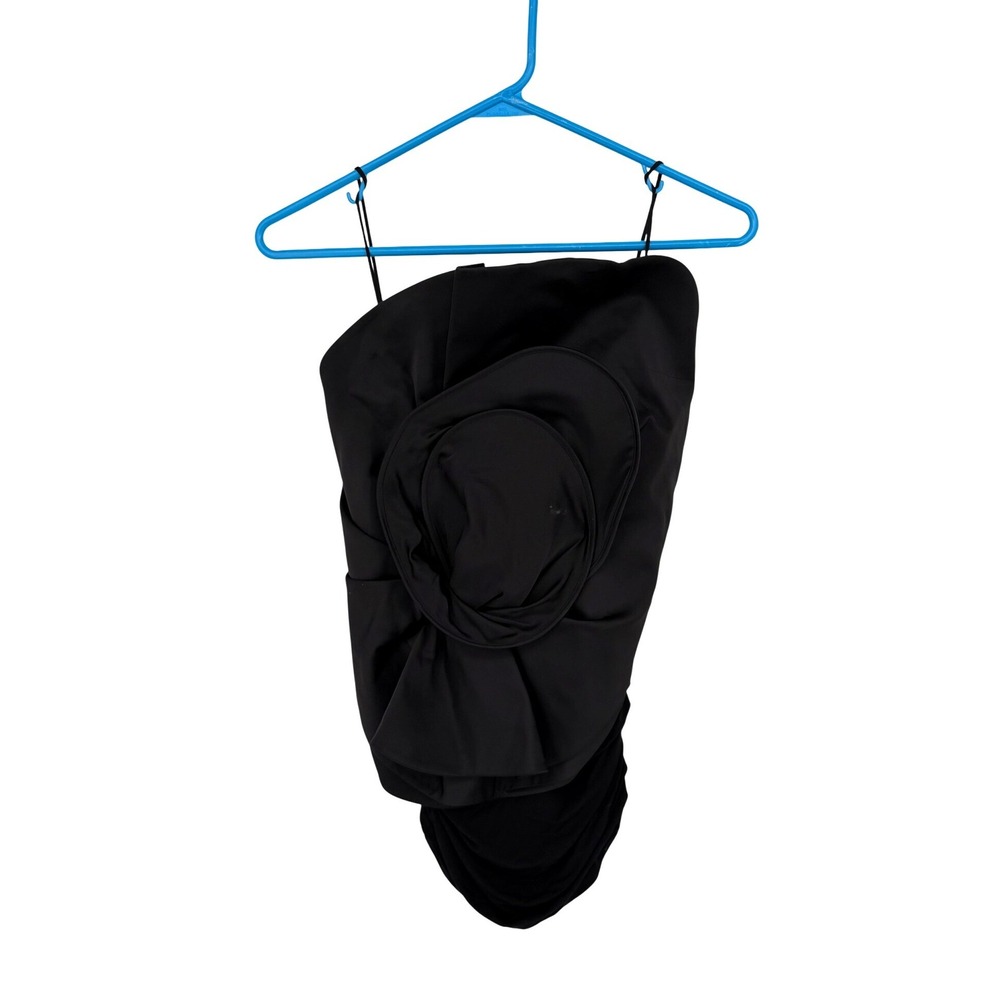 Magda Butrym x H&M Black 3D Flower Rosette Ruched Bustier Top Spaghetti Strap - Picture 2 of 8